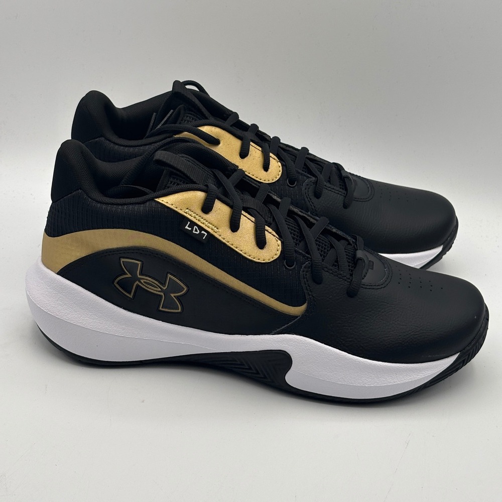 Under Armour UA Lockdown 7 Shoes Men Size 11.5 Black Gold Basketball 3028512-001